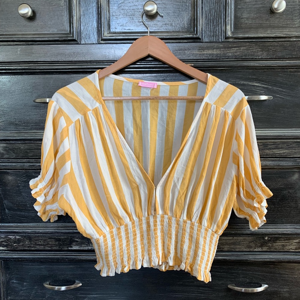 Yellow and White Striped Crop Top